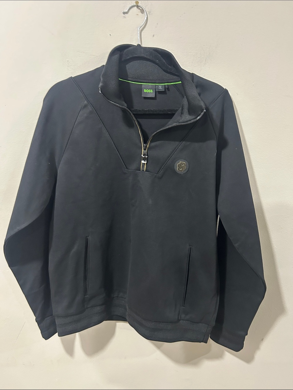 Boss Men’s Black Quarter-Zip Pullover with Subtle Logo